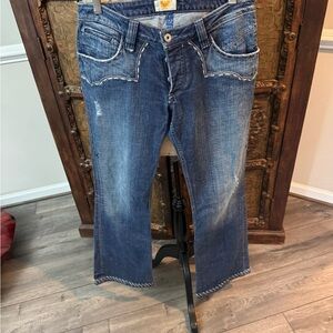 Antik Denim Blue Jeans with Brown Leather Patch 30